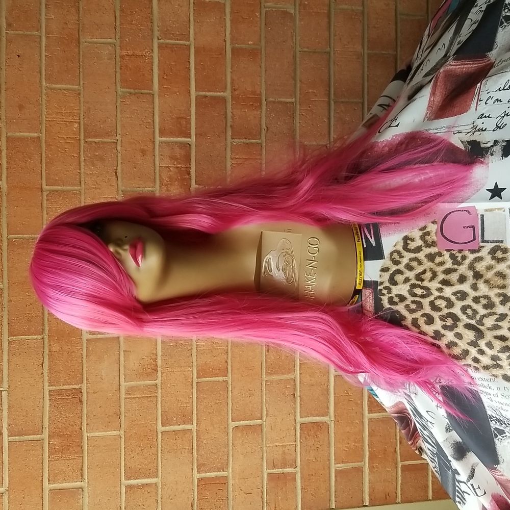 Long Pink Layered Wig